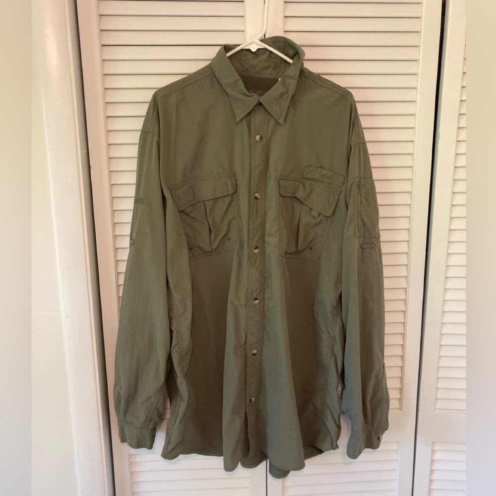 World Wide Sportsman Mens Zipper Long Sleeve Army Green Fishing Shirt 2X